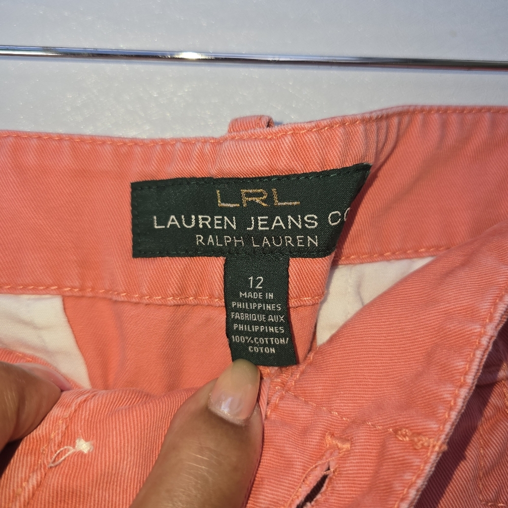 LRL Lauren Jeans Co. Salmon Pink Cotton Chino Shorts 12) - Picture 7 of 10